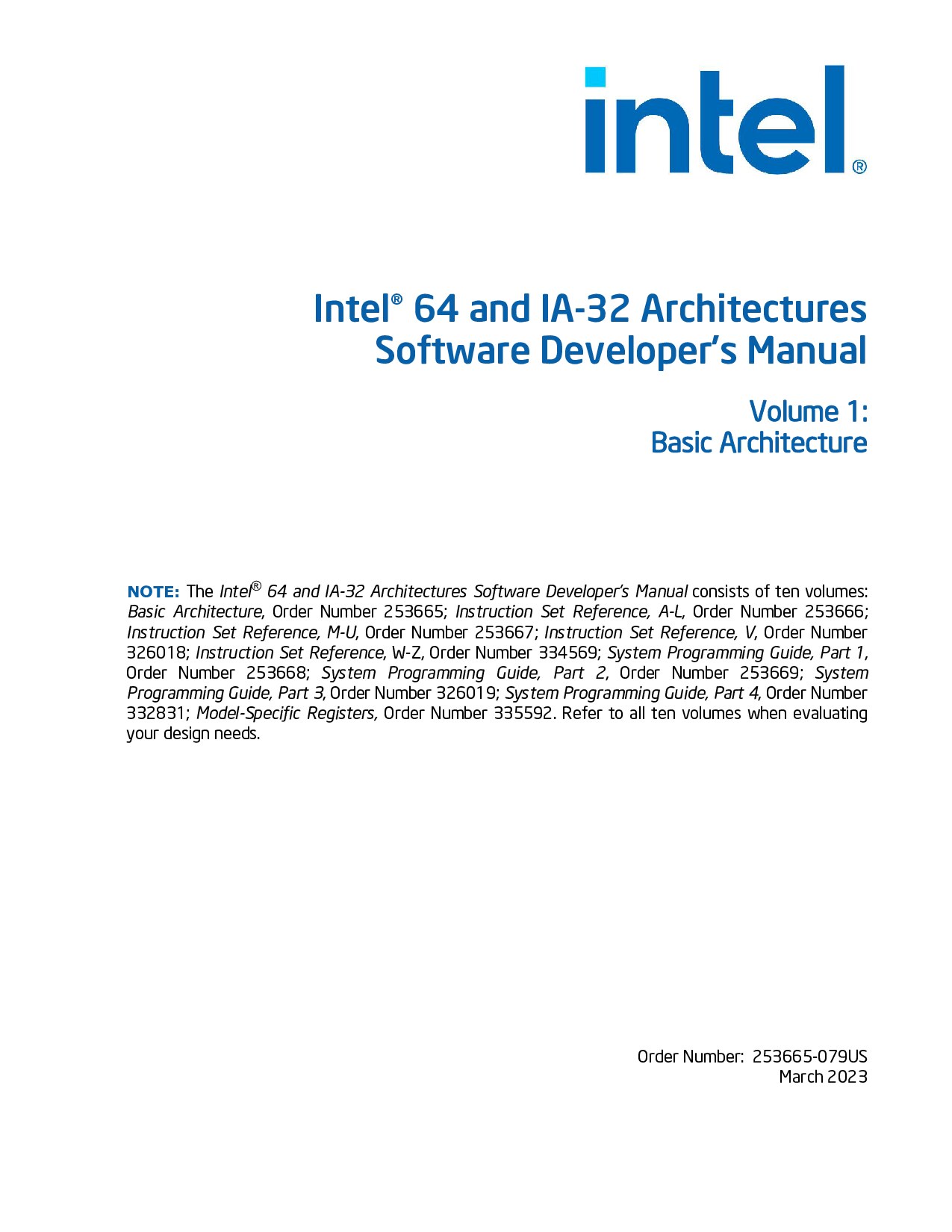 Intel® 64 and IA-32 Architectures Software Developer’s Manual, Volume 1: Basic Architecture