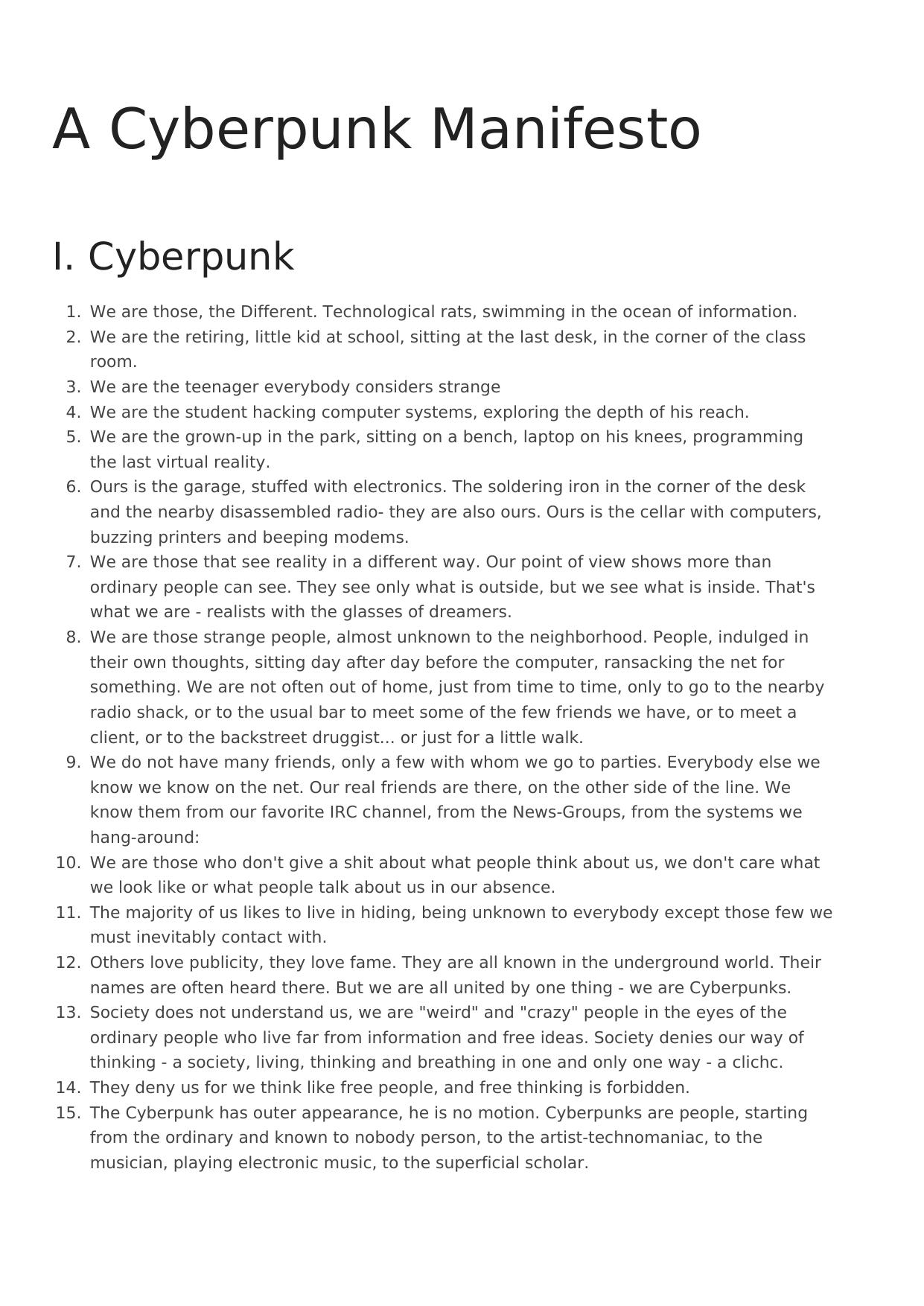 A Cyberpunk Manifesto