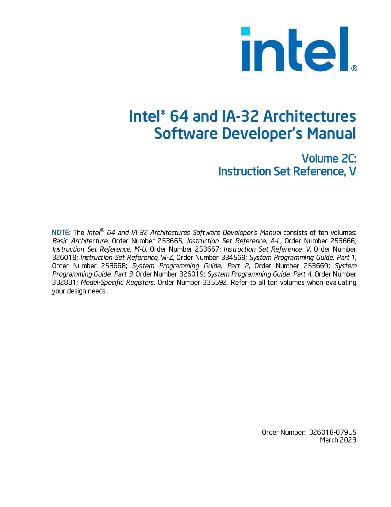 Intel® 64 and IA-32 Architectures Software Developer’s Manual, Volume 2C: Instruction Set Reference, V