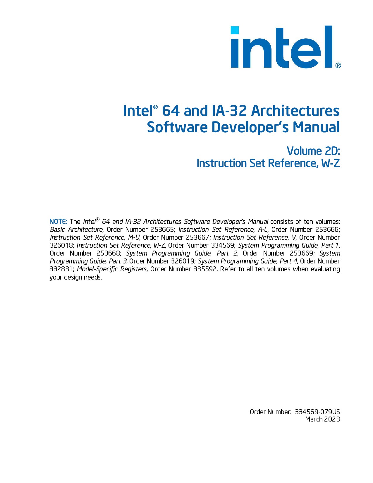 Intel® 64 and IA-32 Architectures Software Developer’s Manual, Volume 2D: Instruction Set Reference, W-Z