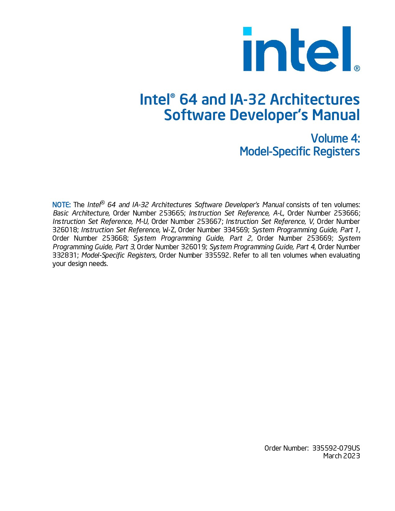 Intel® 64 and IA-32 Architectures Software Developer’s Manual, Volume 4: Model-Specific Registers