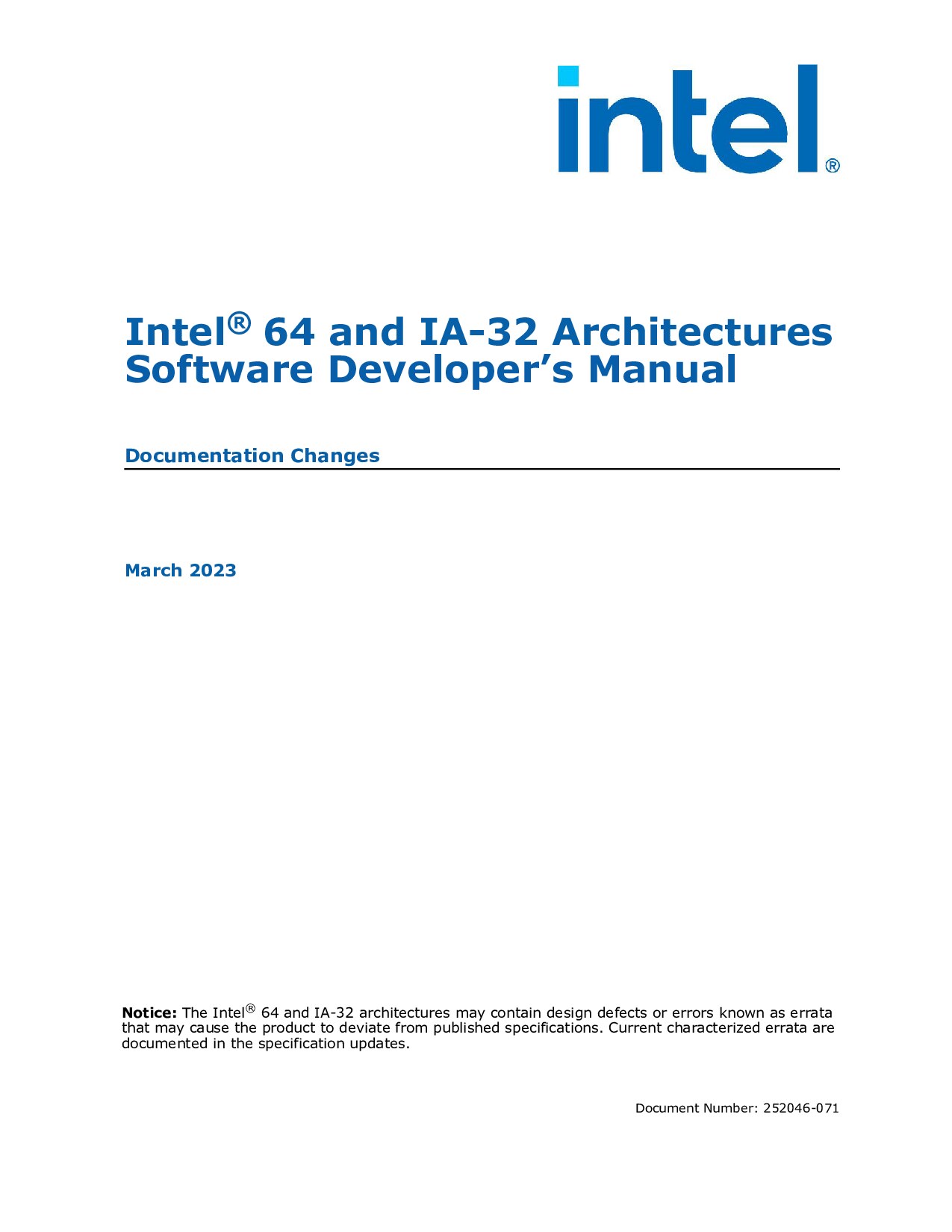 Intel® 64 and IA-32 Architectures Software Developer’s Manual, Documentation Changes