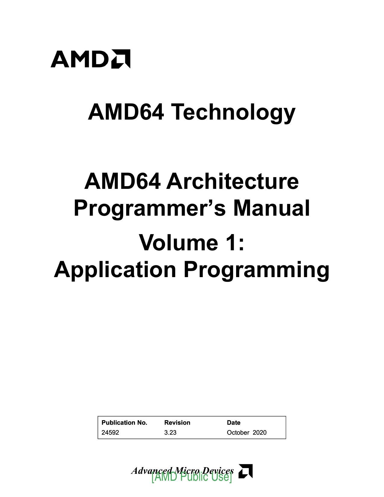AMD64 Architecture Programmer’s Manual, Volume 1: Application Programming