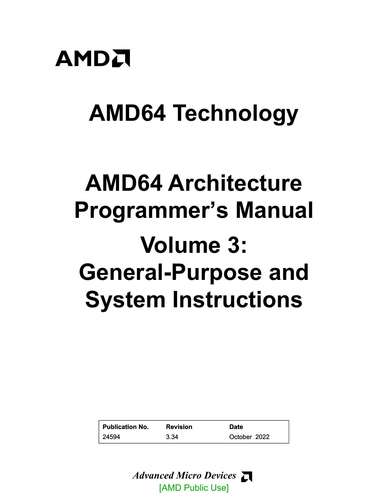 AMD64 Architecture Programmer’s Manual, Volume 3: General-Purpose and System Instructions