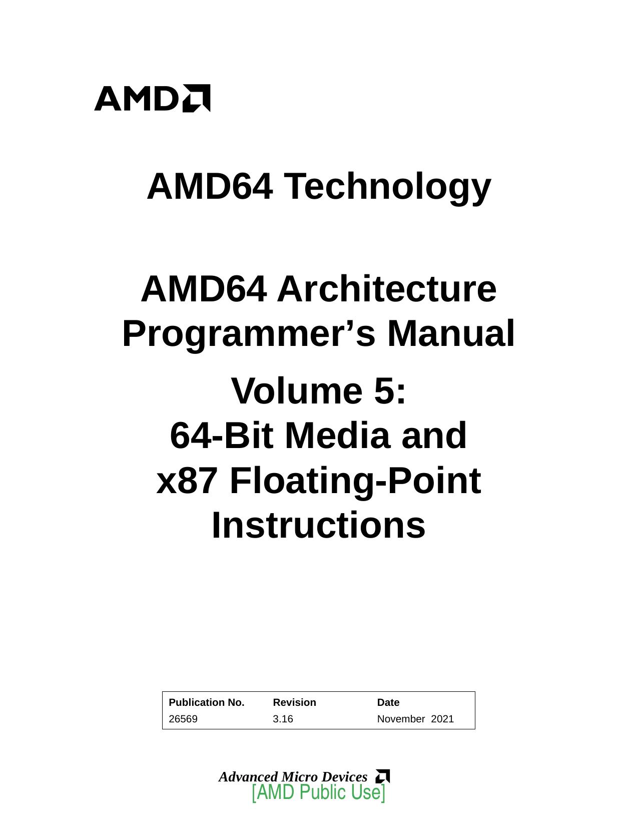 AMD64 Architecture Programmer’s Manual, Volume 5: 64-Bit Media and x87 Floating-Point Instructions