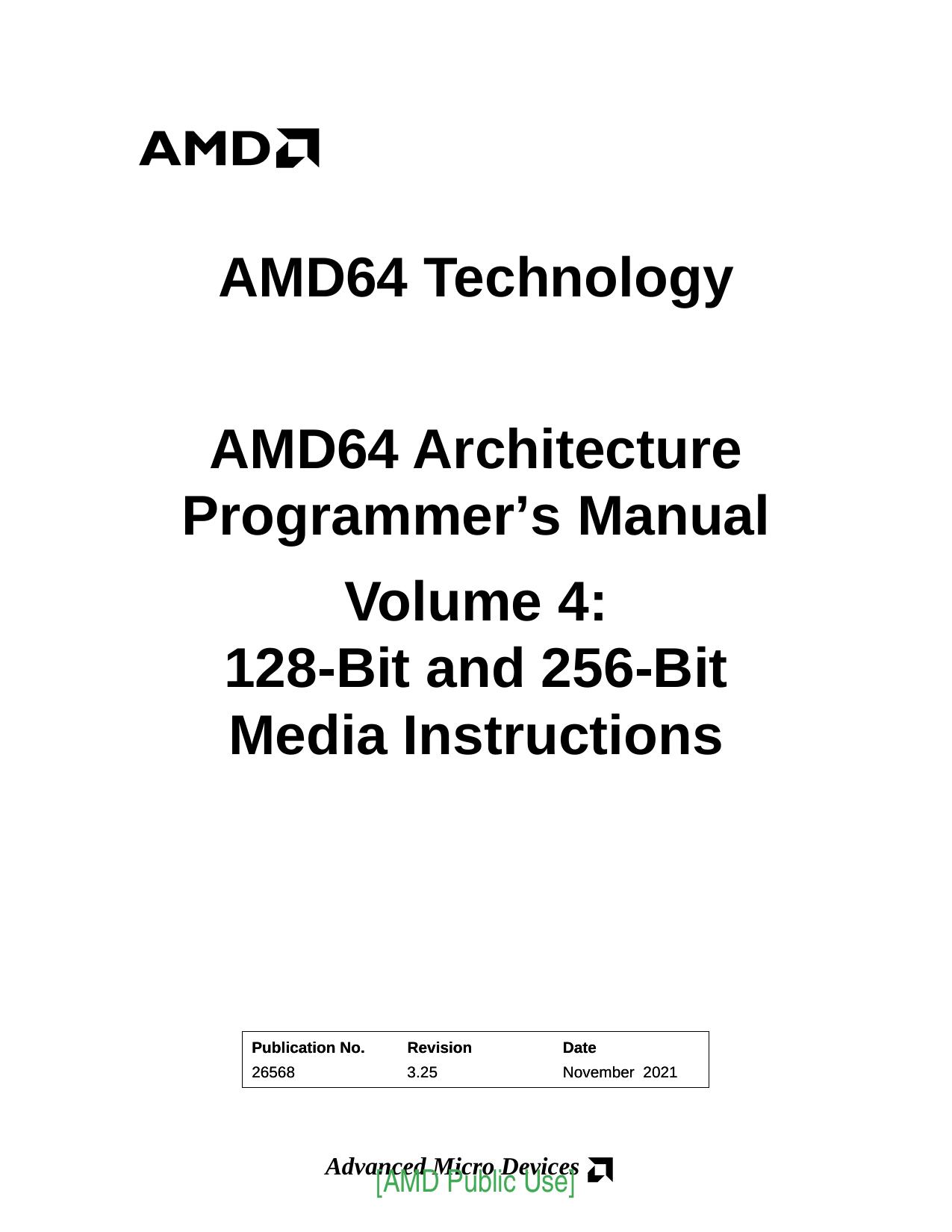 AMD64 Architecture Programmer’s Manual, Volume 4: 128-Bit and 256-Bit Media Instructions